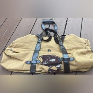 Studio Outdoor Olive Duffel Bag Canvas W Strap Trout Graphic | vintage